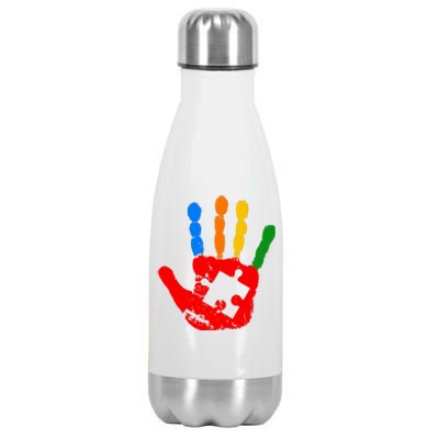 Autism Awareness Painted Hand Puzzle Piece Stainless Steel Insulated Water Bottle