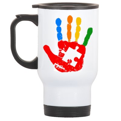 Autism Awareness Painted Hand Puzzle Piece Stainless Steel Travel Mug