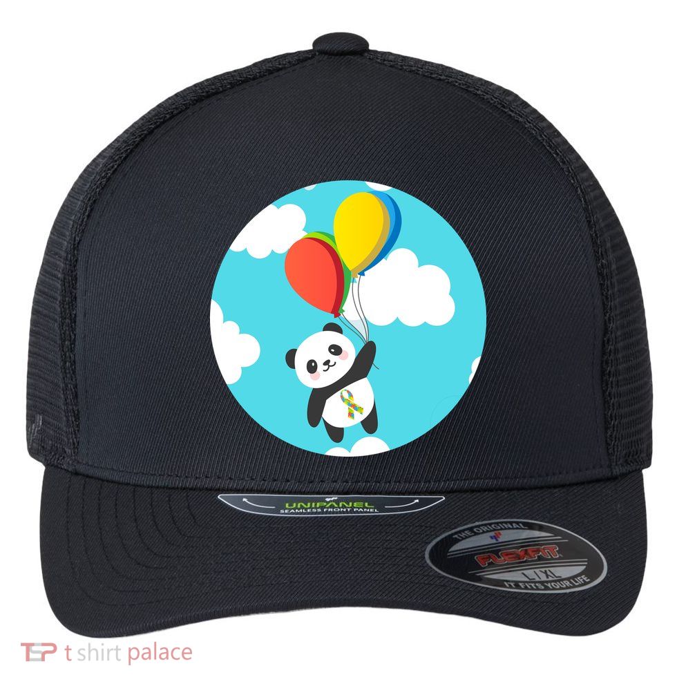 Autism Awareness Panda Bear Flexfit Unipanel Trucker Cap