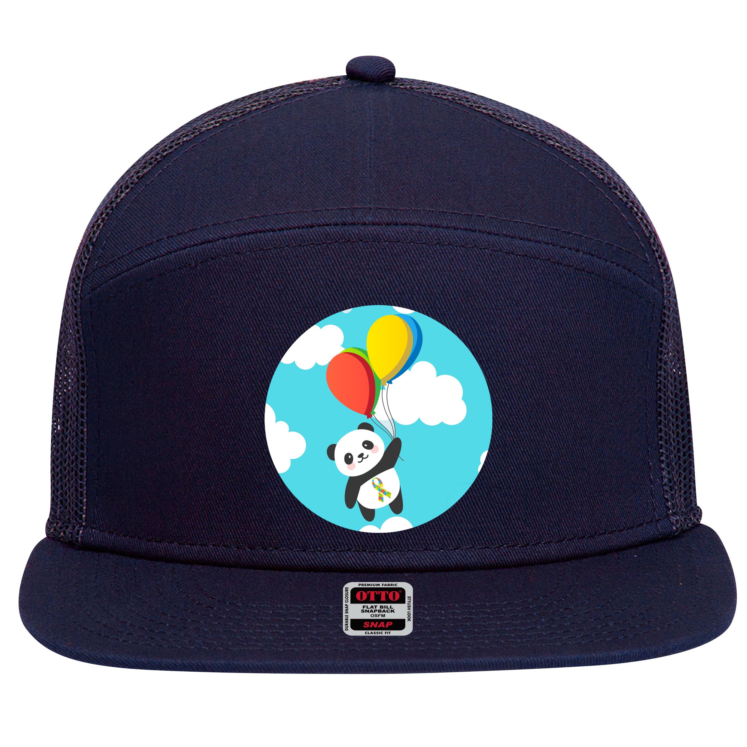 Autism Awareness Panda Bear 7 Panel Mesh Trucker Snapback Hat