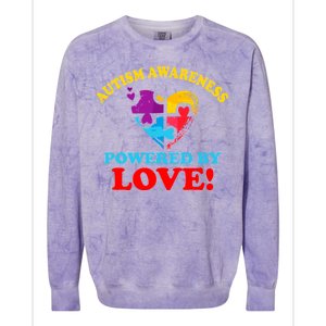 Autism Awareness Powered By Love Puzzle Heart Colorblast Crewneck Sweatshirt