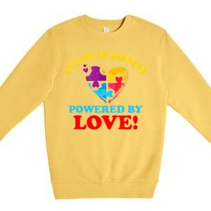 Autism Awareness Powered By Love Puzzle Heart Premium Crewneck Sweatshirt