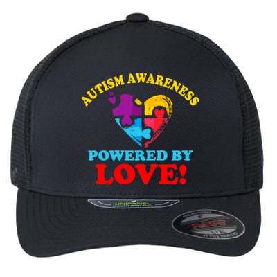 Autism Awareness Powered By Love Puzzle Heart Flexfit Unipanel Trucker Cap