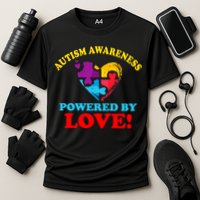 Autism Awareness Powered By Love Puzzle Heart Cooling Performance Crew T-Shirt