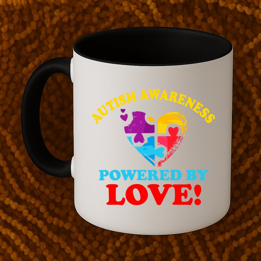 Autism Awareness Powered By Love Puzzle Heart Mug