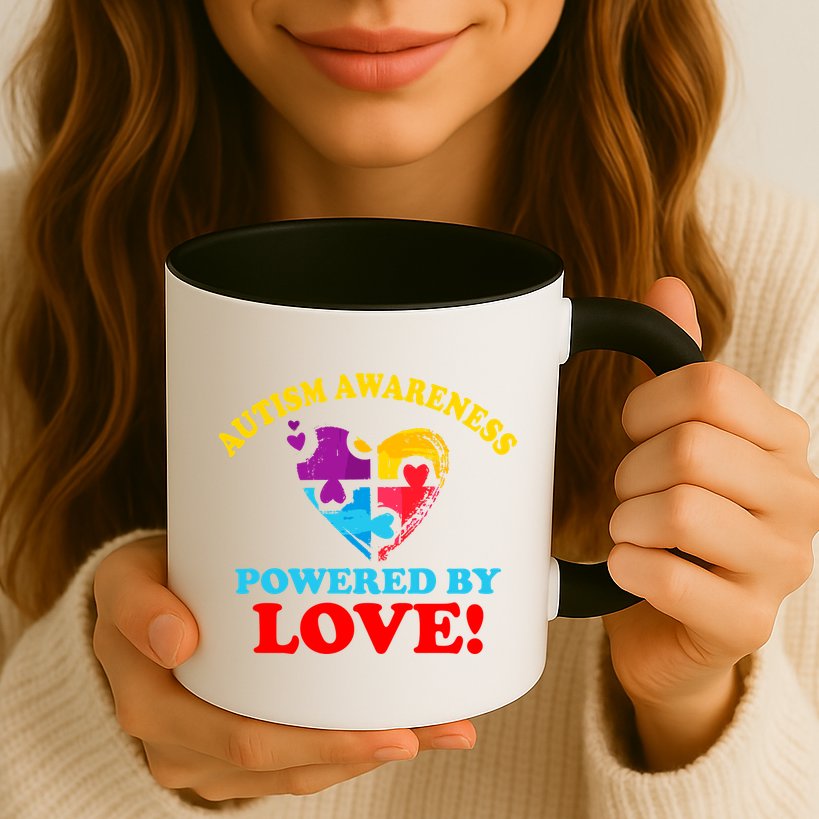 Autism Awareness Powered By Love Puzzle Heart Mug