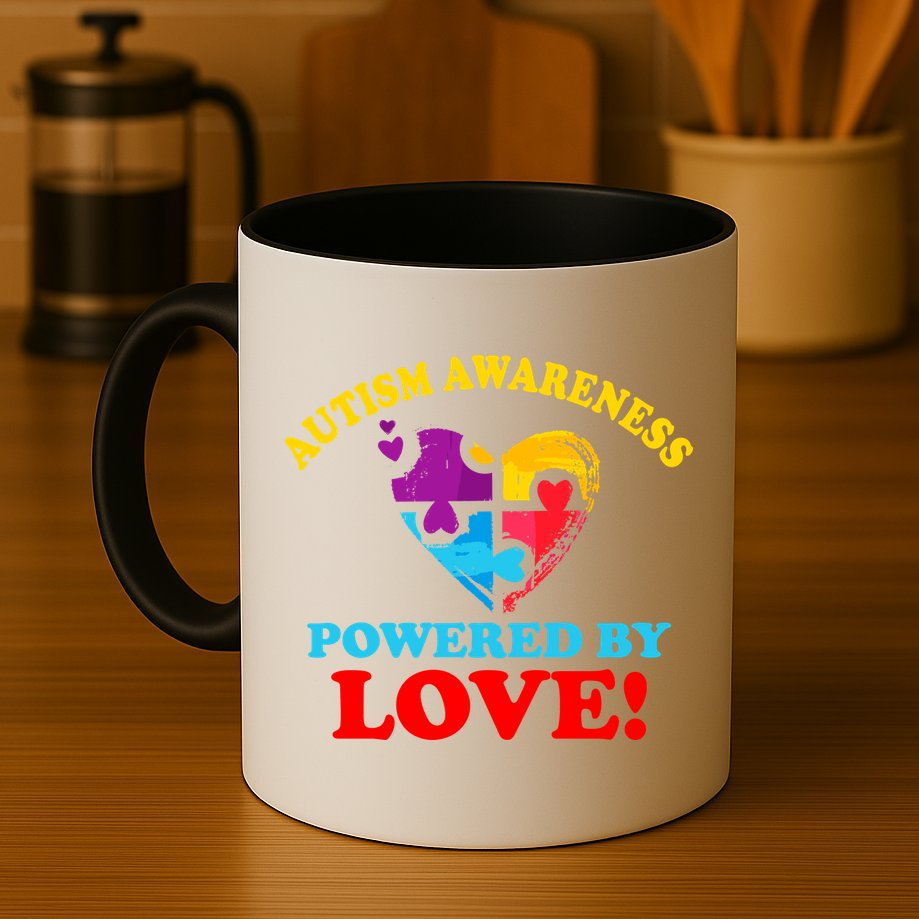 Autism Awareness Powered By Love Puzzle Heart Mug