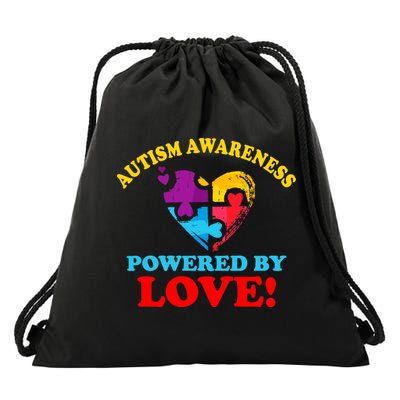 Autism Awareness Powered By Love Puzzle Heart Drawstring Bag