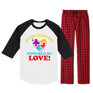 Autism Awareness Powered By Love Puzzle Heart Raglan Sleeve Pajama Set