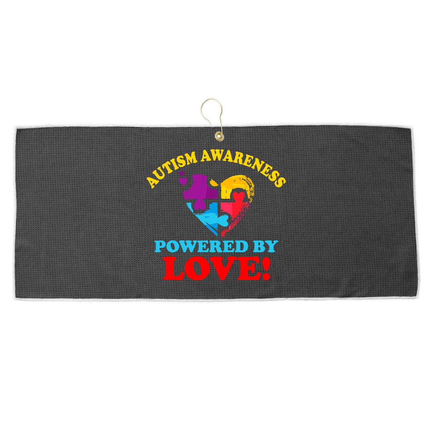 Autism Awareness Powered By Love Puzzle Heart Large Microfiber Waffle Golf Towel