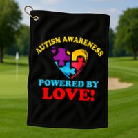 Autism Awareness Powered By Love Puzzle Heart Golf Towel