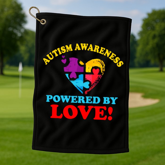 Autism Awareness Powered By Love Puzzle Heart Golf Towel