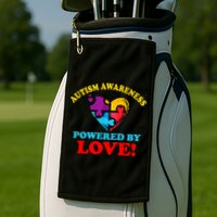 Autism Awareness Powered By Love Puzzle Heart Golf Towel