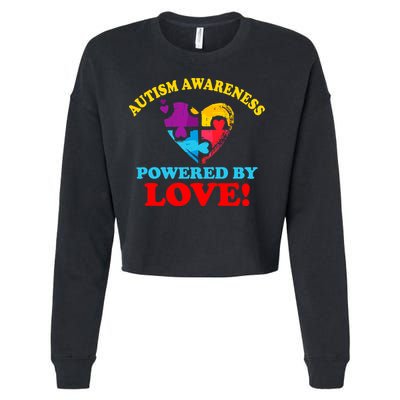 Autism Awareness Powered By Love Puzzle Heart Cropped Pullover Crew