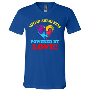 Autism Awareness Powered By Love Puzzle Heart V-Neck T-Shirt