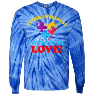 Autism Awareness Powered By Love Puzzle Heart Tie-Dye Long Sleeve Shirt