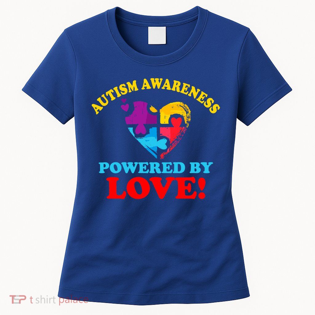 Autism Awareness Powered By Love Puzzle Heart Womens T-Shirt
