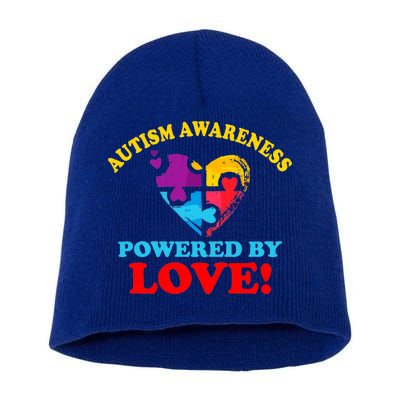 Autism Awareness Powered By Love Puzzle Heart Short Acrylic Beanie