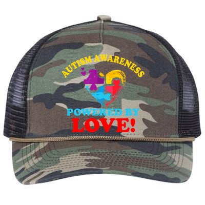 Autism Awareness Powered By Love Puzzle Heart Retro Rope Trucker Hat Cap