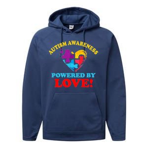 Autism Awareness Powered By Love Puzzle Heart Performance Fleece Hoodie