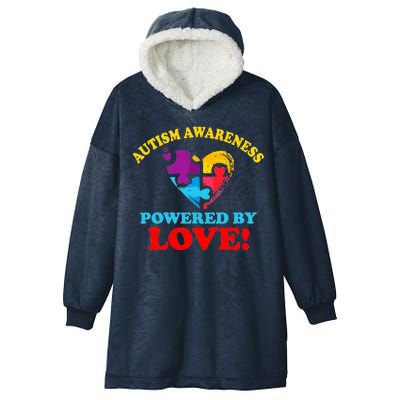 Autism Awareness Powered By Love Puzzle Heart Hooded Wearable Blanket