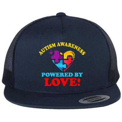 Autism Awareness Powered By Love Puzzle Heart Flat Bill Trucker Hat