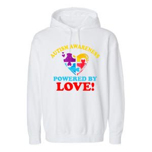 Autism Awareness Powered By Love Puzzle Heart Garment-Dyed Fleece Hoodie