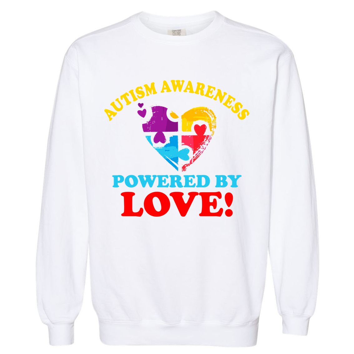 Autism Awareness Powered By Love Puzzle Heart Garment-Dyed Sweatshirt
