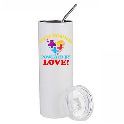 Autism Awareness Powered By Love Puzzle Heart Stainless Steel Tumbler