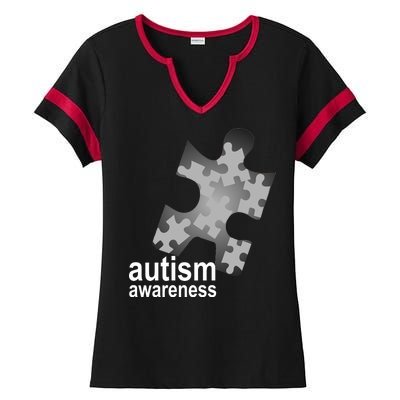 Autism Awareness Puzzle Ladies Halftime Notch Neck Tee