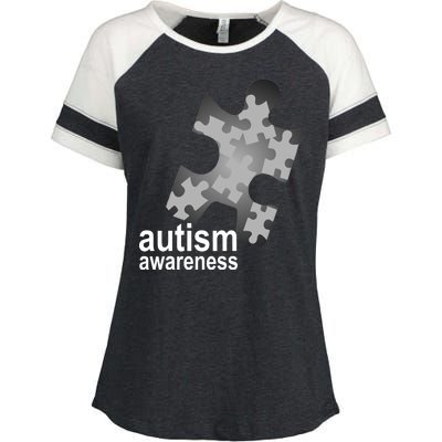 Autism Awareness Puzzle Enza Ladies Jersey Colorblock Tee