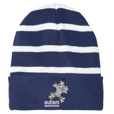 Autism Awareness Puzzle Striped Beanie with Solid Band