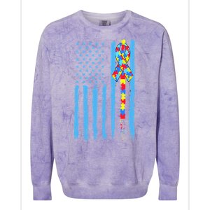 Autism Awareness Puzzle American Flag Colorblast Crewneck Sweatshirt