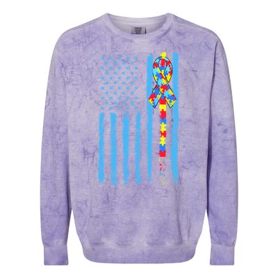 Autism Awareness Puzzle American Flag Colorblast Crewneck Sweatshirt