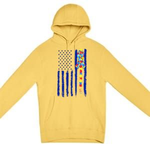 Autism Awareness Puzzle American Flag Premium Pullover Hoodie