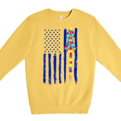 Autism Awareness Puzzle American Flag Premium Crewneck Sweatshirt