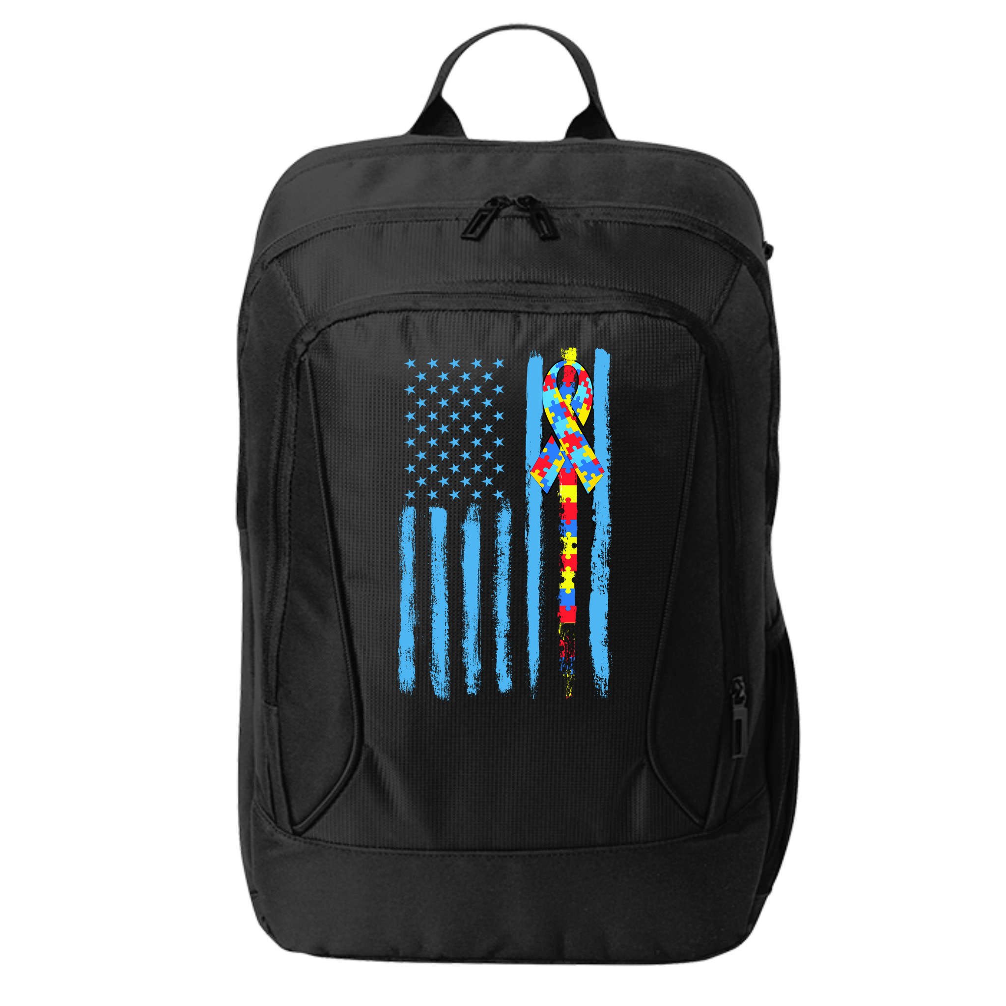 Autism Awareness Puzzle American Flag City Backpack