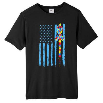 Autism Awareness Puzzle American Flag Tall Fusion ChromaSoft Performance T-Shirt