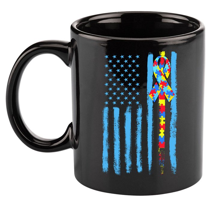 Autism Awareness Puzzle American Flag 11oz C Handle Ceramic Mug