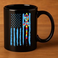 Autism Awareness Puzzle American Flag 11oz C Handle Ceramic Mug