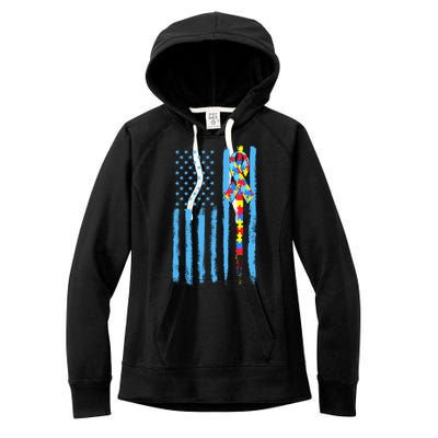 Autism Awareness Puzzle American Flag Women's Fleece Hoodie