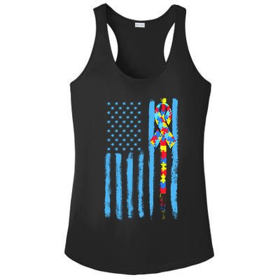 Autism Awareness Puzzle American Flag Ladies PosiCharge Competitor Racerback Tank