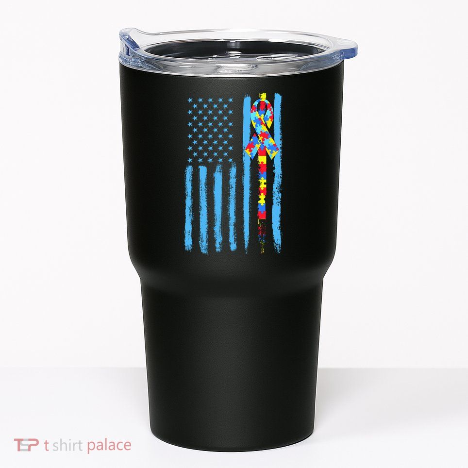 Autism Awareness Puzzle American Flag Tumbler