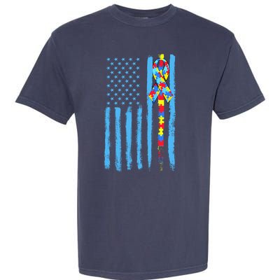 Autism Awareness Puzzle American Flag Garment-Dyed Heavyweight T-Shirt