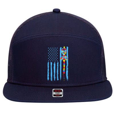 Autism Awareness Puzzle American Flag 7 Panel Mesh Trucker Snapback Hat