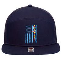 Autism Awareness Puzzle American Flag 7 Panel Mesh Trucker Snapback Hat
