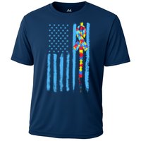 Autism Awareness Puzzle American Flag Cooling Performance Crew T-Shirt