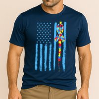 Autism Awareness Puzzle American Flag Cooling Performance Crew T-Shirt