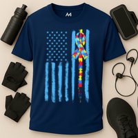 Autism Awareness Puzzle American Flag Cooling Performance Crew T-Shirt