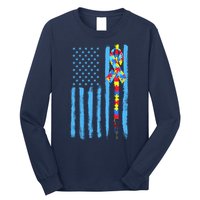 Autism Awareness Puzzle American Flag Long Sleeve Shirt